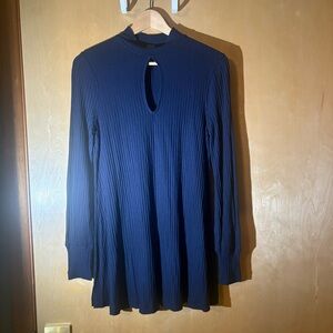 NWT Free People COPA BANANA Navy Ribbed Mock Neck Keyhole Tunic Sz XS